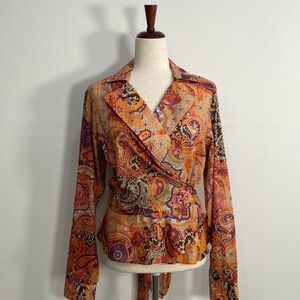 Lauren Ralph Lauren Paisley Wrap Blouse Women's Large Brown